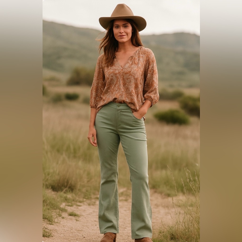 Jag Jeans Paley Boot High Rise Boot Leg Pull On Green Stretch Jeans Size 10